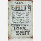 Dad's Garage Shit List Tin Sign - Funny Man Cave Decor & Gift
