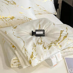 ❄️ Luxurious Gold-Patterned, Hot-Stamped, Pre-Washed Silk Summer Duvet Set (4-Piece)