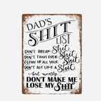 Dad's Garage Shit List Tin Sign - Funny Man Cave Decor & Gift
