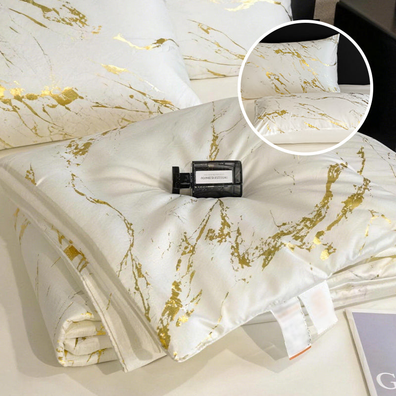 ❄️ Luxurious Gold-Patterned, Hot-Stamped, Pre-Washed Silk Summer Duvet Set (4-Piece)