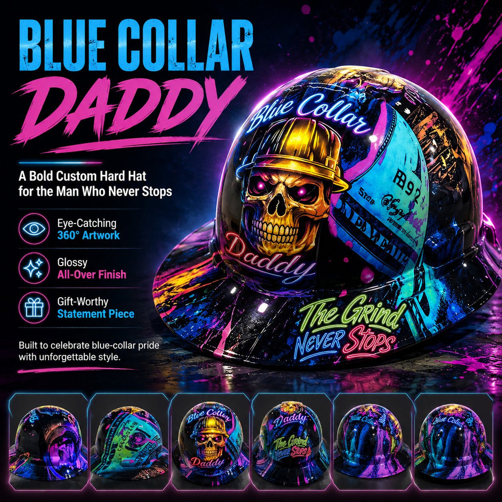 🎁Father’s Day 49% OFF - 👷‍♂️🔥 Blue Collar Daddy Hydro-Dipped Hard Hat