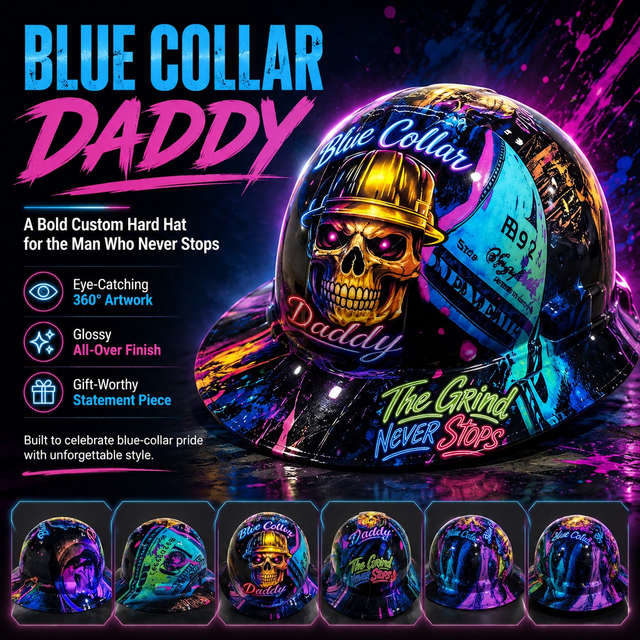 🎁Father’s Day 49% OFF - 👷‍♂️🔥 Blue Collar Daddy Hydro-Dipped Hard Hat