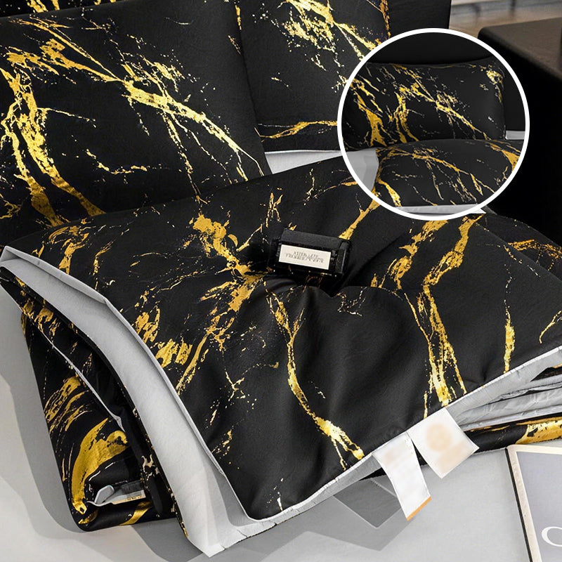 ❄️ Luxurious Gold-Patterned, Hot-Stamped, Pre-Washed Silk Summer Duvet Set (4-Piece)