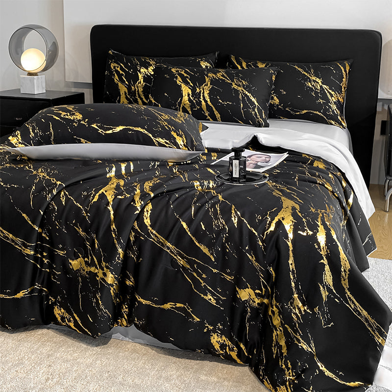 ❄️ Luxurious Gold-Patterned, Hot-Stamped, Pre-Washed Silk Summer Duvet Set (4-Piece)