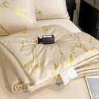 ❄️ Luxurious Gold-Patterned, Hot-Stamped, Pre-Washed Silk Summer Duvet Set (4-Piece)