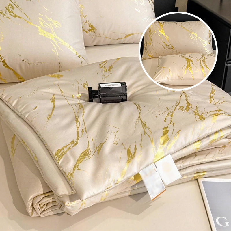 ❄️ Luxurious Gold-Patterned, Hot-Stamped, Pre-Washed Silk Summer Duvet Set (4-Piece)