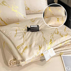 ❄️ Luxurious Gold-Patterned, Hot-Stamped, Pre-Washed Silk Summer Duvet Set (4-Piece)