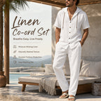 Men's Casual Summer Linen Hooded Short-Sleeve Shirt & Straight-Leg Pants Suit