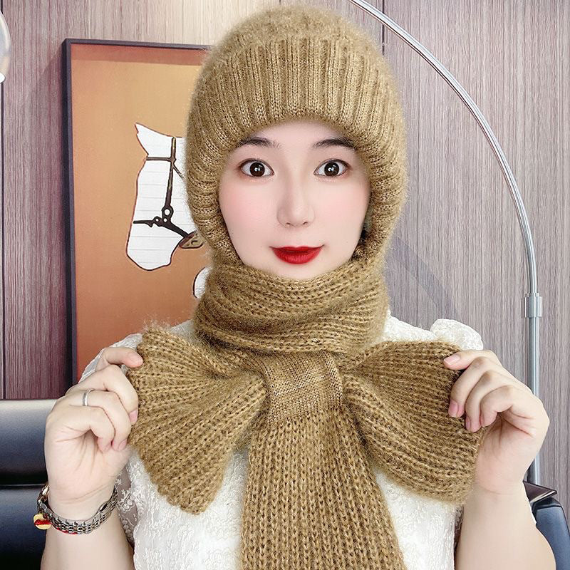 Damen Verdickter Warmer Einteiliger Hutschal/Women's thickened warm one-piece hooded scarf