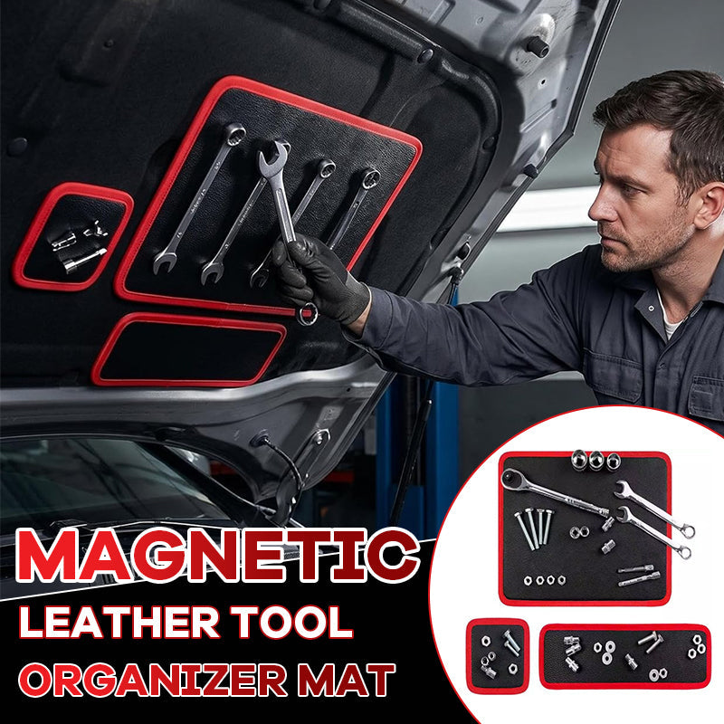 🚗🛠️High-Performance Magnetic Leather Tool Storage Mat