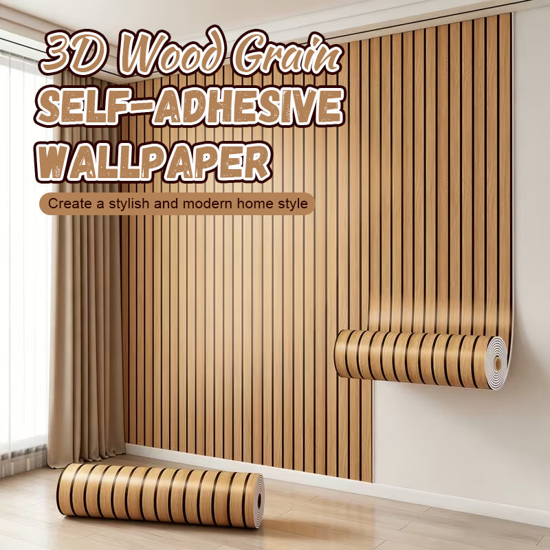 3D Slatted Wood Grain Self-Adhesive Wallpaper | Peel and Stick Wall Decal for Living Room, Bedroom & Rental Home Renovation
