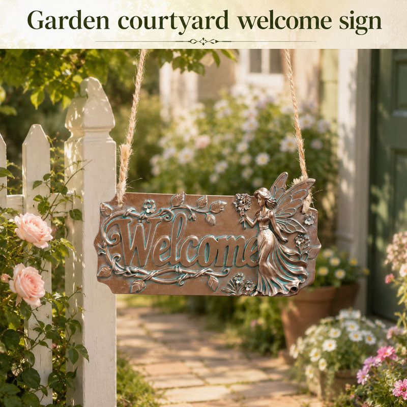 Copper Fairy Garden Welcome Yard Sign – Decorative Courtyard & Garden Plaque