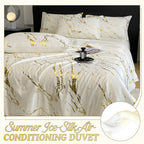 ❄️ Luxurious Gold-Patterned, Hot-Stamped, Pre-Washed Silk Summer Duvet Set (4-Piece)