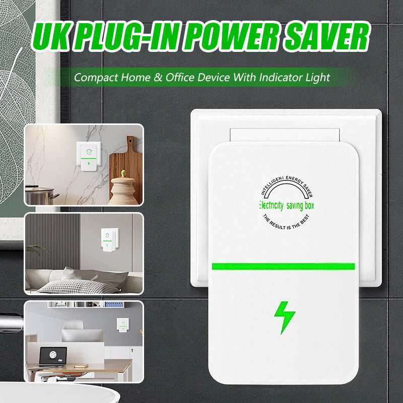 UK Plug-In Power Saver – Compact Home & Office Device With Indicator Light
