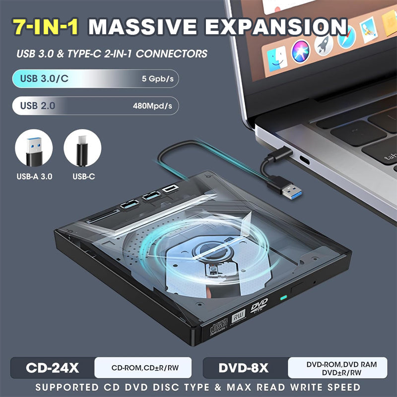 💿Multifunctionele externe optische schijf met kaartinvoer, draagbare dvd-brander