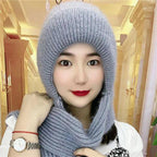 Damen Verdickter Warmer Einteiliger Hutschal/Women's thickened warm one-piece hooded scarf