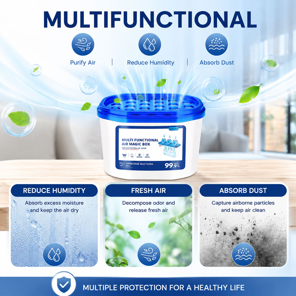 Multifunctional Air Freshener Dust Remover Box Eliminates Odors Reduces Humidity