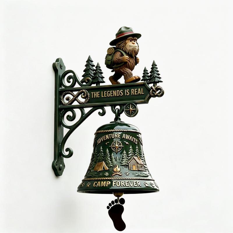 🎣 Skeleton Fisherman & Bigfoot Funny Wall Bell – Rustic Sasquatch Doorbell Decor