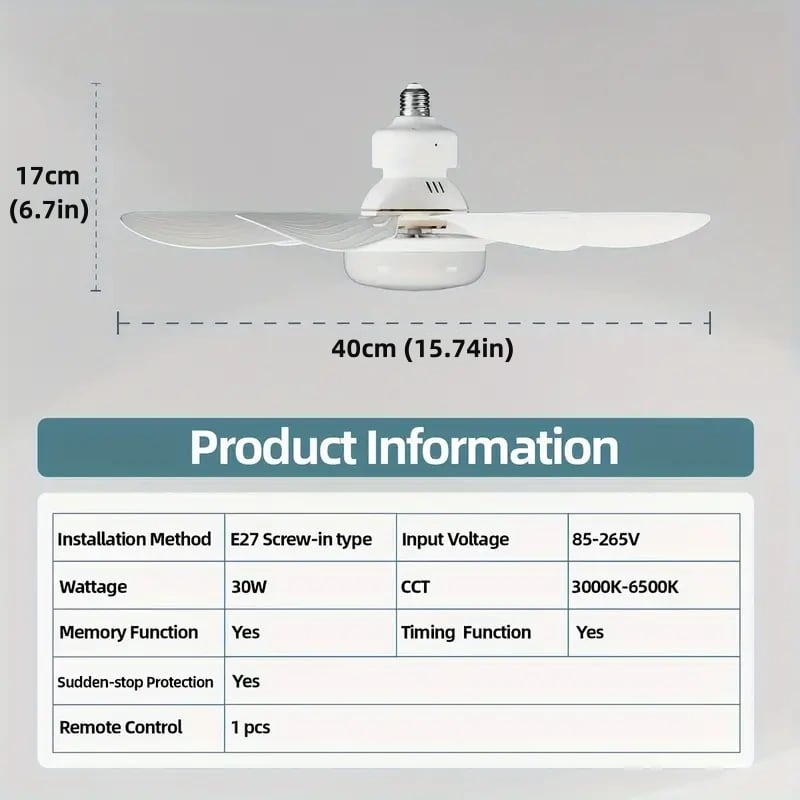 2-IN-1 PORTABLE CEILING FAN & LIGHT With Remote Control
