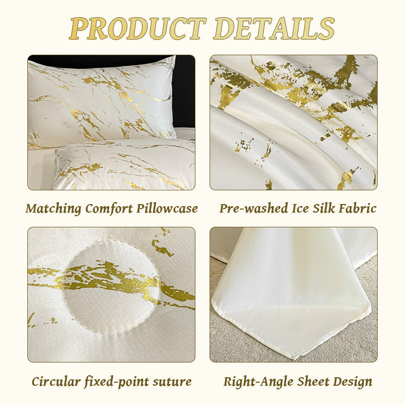❄️ Luxurious Gold-Patterned, Hot-Stamped, Pre-Washed Silk Summer Duvet Set (4-Piece)