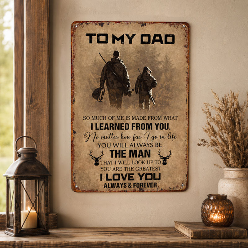 To My Dad Sign, Vintage Room Decor Wall Art, Father Son Hunter Theme Father's Day Gift, for Farmhouse Living Room