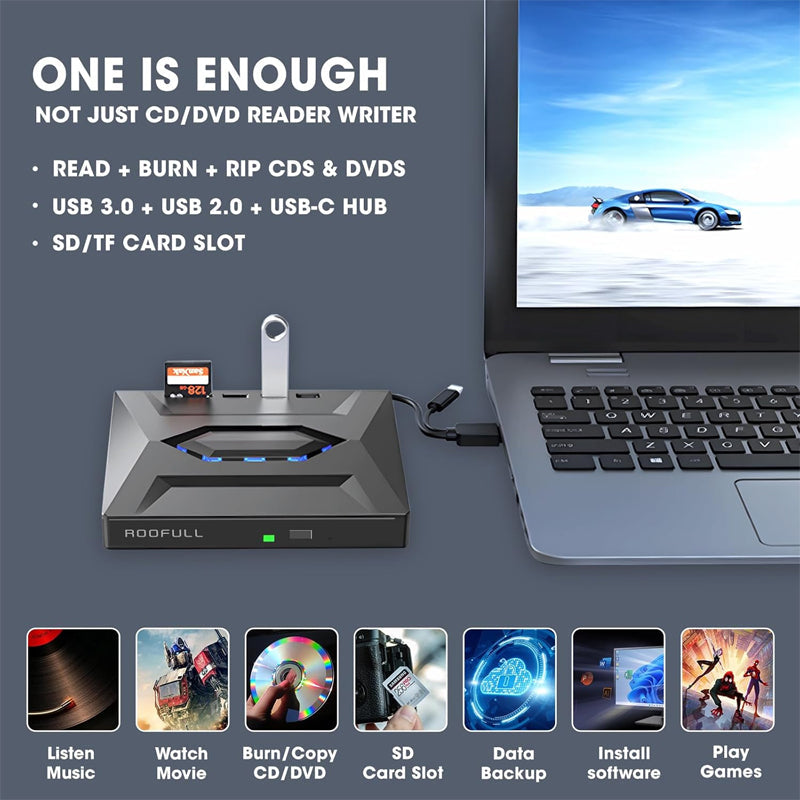 💿Multifunctionele externe optische schijf met kaartinvoer, draagbare dvd-brander