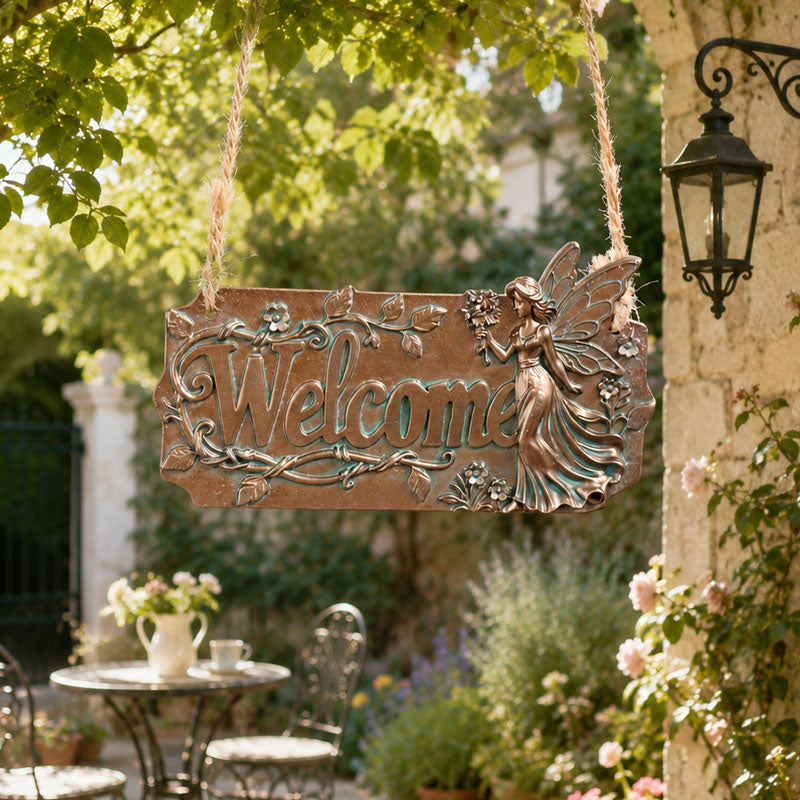 Copper Fairy Garden Welcome Yard Sign – Decorative Courtyard & Garden Plaque