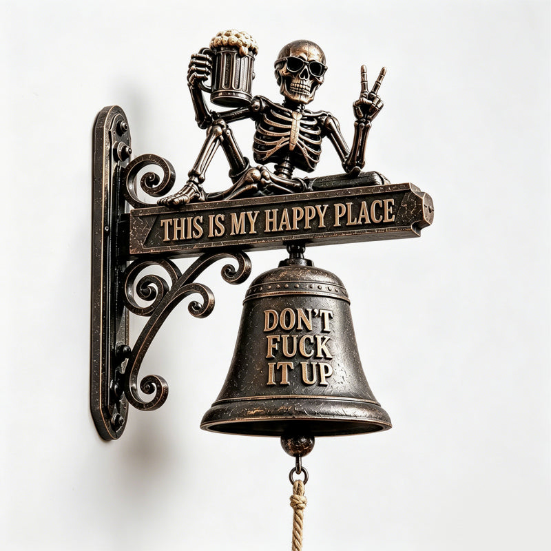 🎣 Skeleton Fisherman & Bigfoot Funny Wall Bell – Rustic Sasquatch Doorbell Decor
