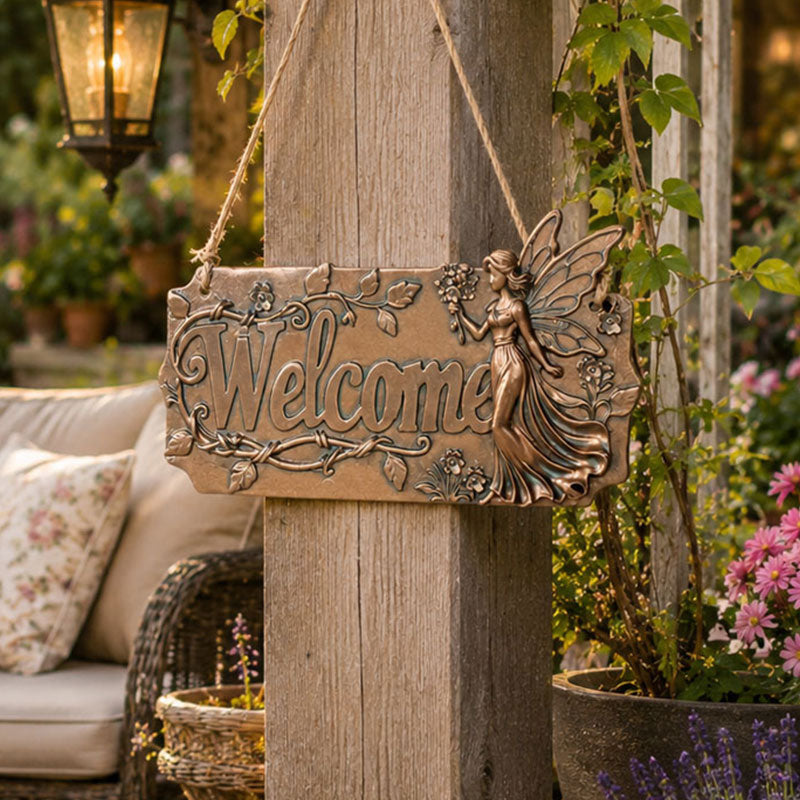 Copper Fairy Garden Welcome Yard Sign – Decorative Courtyard & Garden Plaque