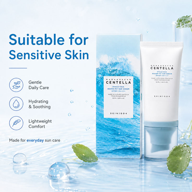☀️💧Hyalu-Cica Moisturizing Repairing Sunscreen Essence (Non-Prescription) - Lightweight daily sunscreen with a moisturizing cream texture, suitable for sensitive skin.