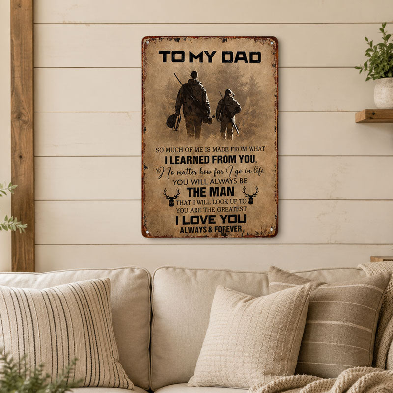 To My Dad Sign, Vintage Room Decor Wall Art, Father Son Hunter Theme Father's Day Gift, for Farmhouse Living Room