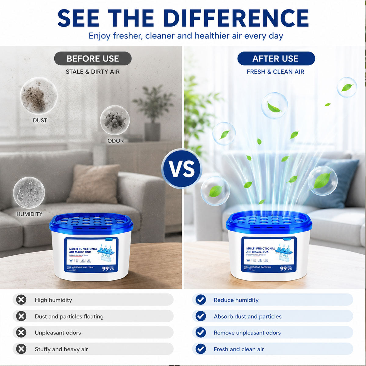 Multifunctional Air Freshener Dust Remover Box Eliminates Odors Reduces Humidity