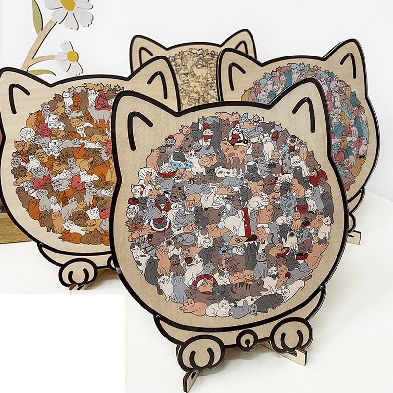 🐱135-delige houten puzzel in de vorm van een kat in Morandi-kleuren