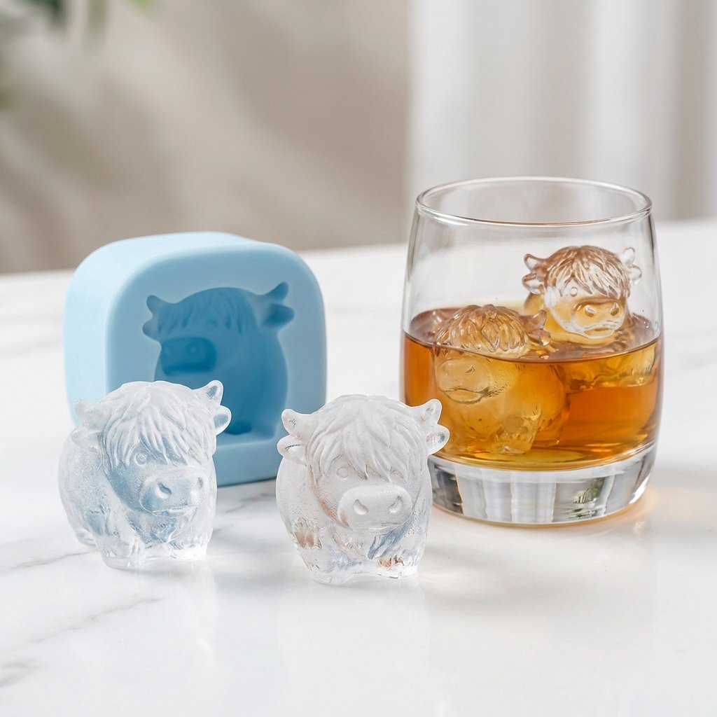 🐮Mini ijsblokjes in de vorm van een Schotse hooglandkoe – Leuke 3D-ijsblokjes, perfect voor drankjes, feestjes en als cadeau