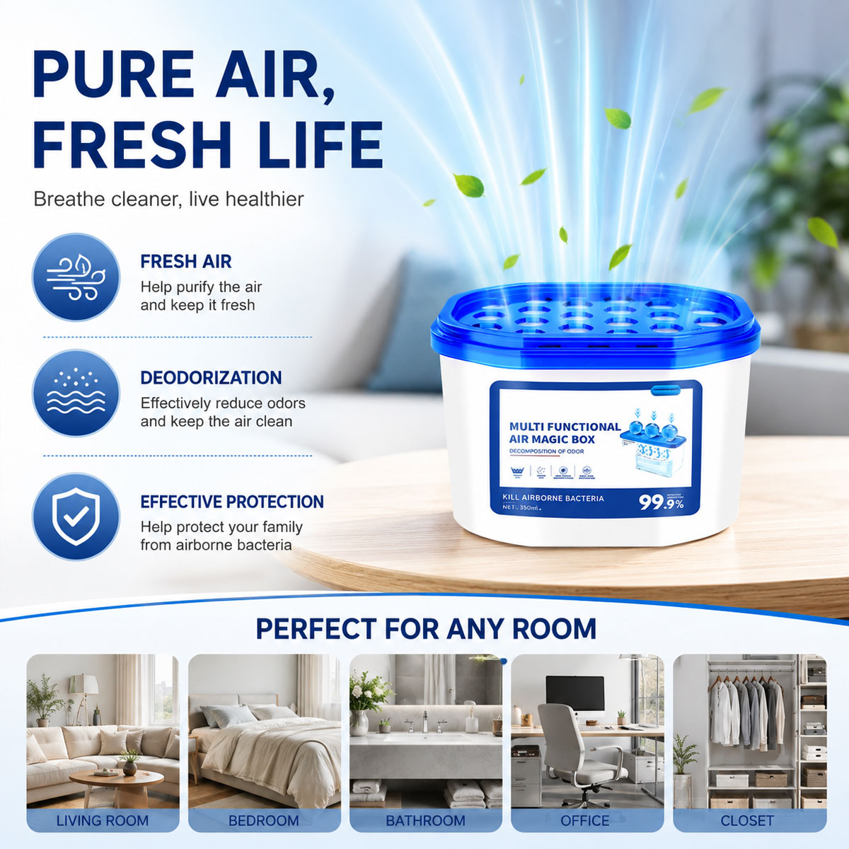 Multifunctional Air Freshener Dust Remover Box Eliminates Odors Reduces Humidity