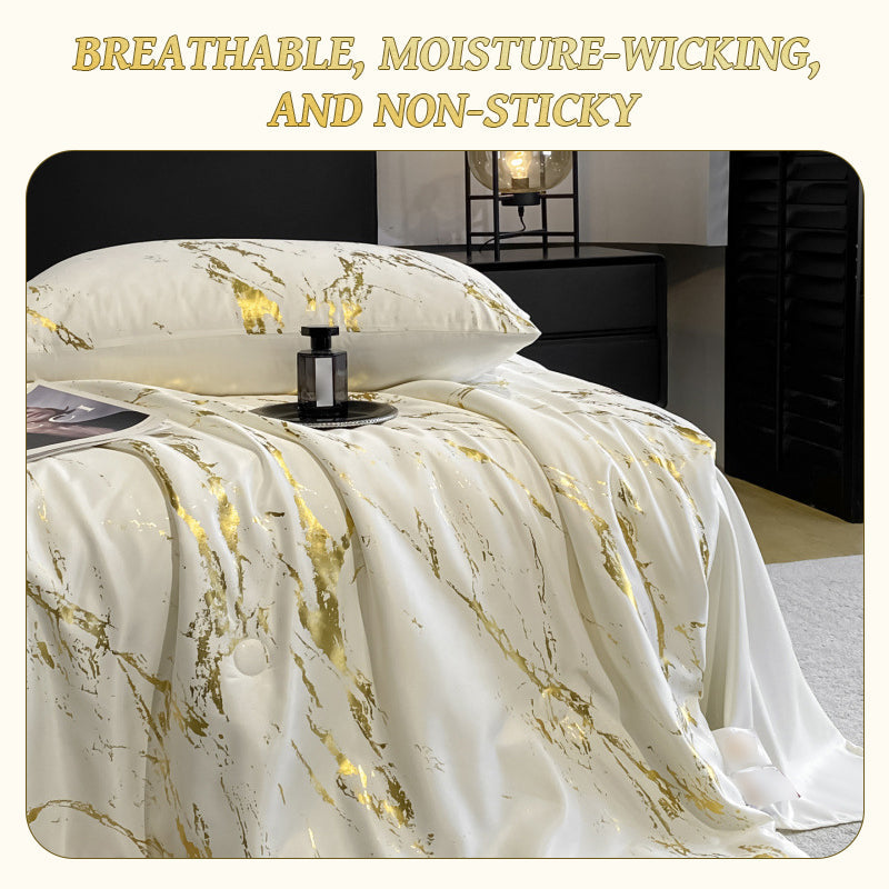 ❄️ Luxurious Gold-Patterned, Hot-Stamped, Pre-Washed Silk Summer Duvet Set (4-Piece)