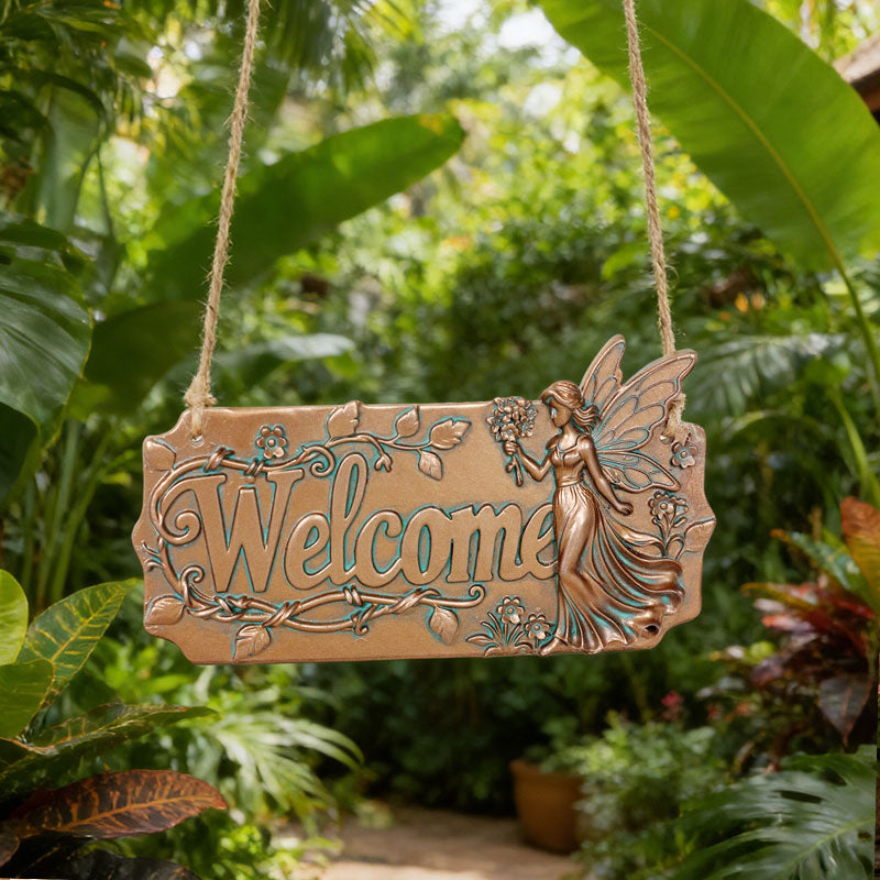 Copper Fairy Garden Welcome Yard Sign – Decorative Courtyard & Garden Plaque