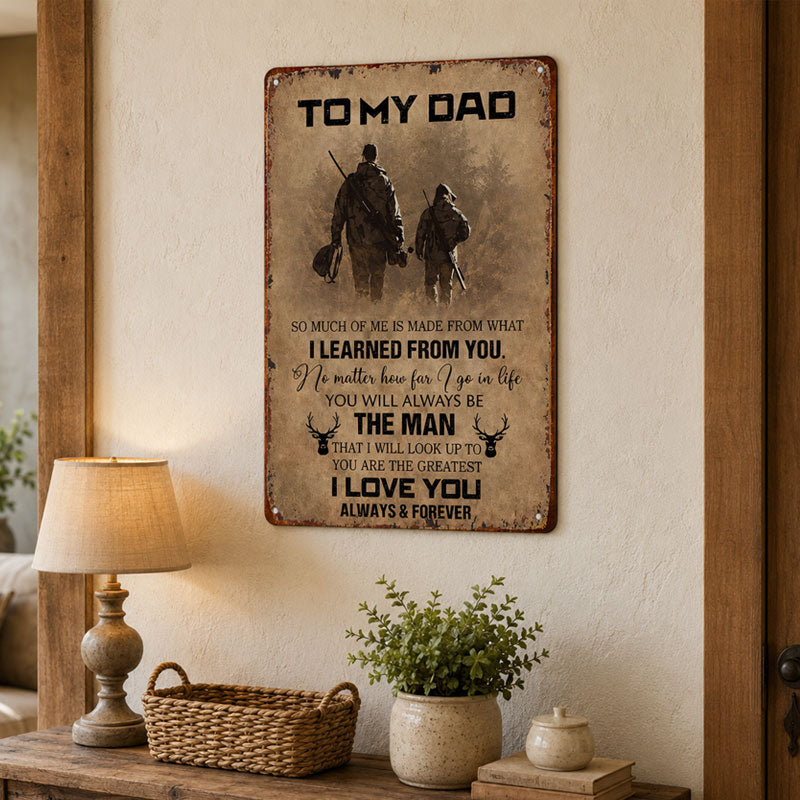 To My Dad Sign, Vintage Room Decor Wall Art, Father Son Hunter Theme Father's Day Gift, for Farmhouse Living Room