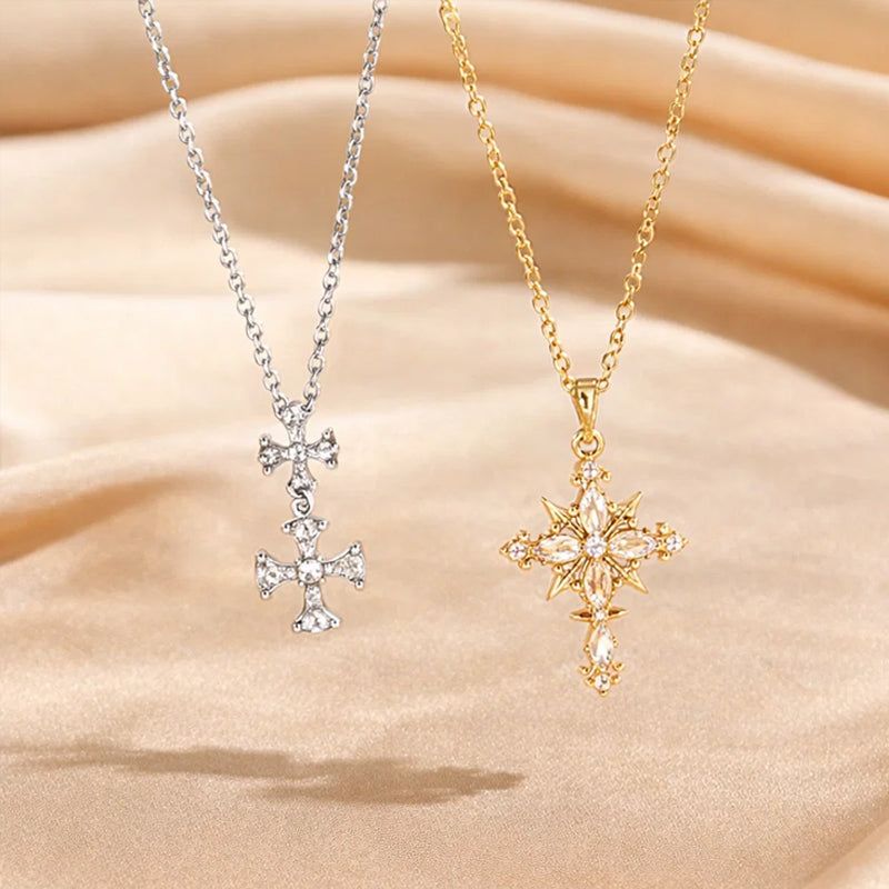 🔥Tijdelijke flash sale✧ Kruisvormige sprankelende ketting | Elegante geometrie met een vleugje licht ✧