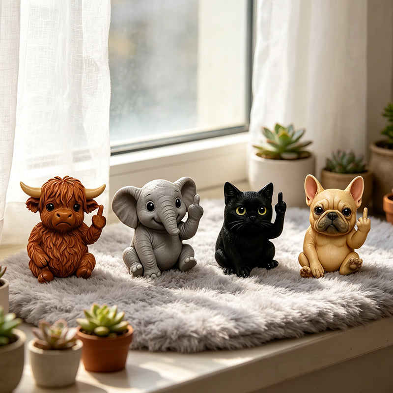 🖕Fun Mini Middle Finger Animal Statues - Unique & Humorous Desk Decor