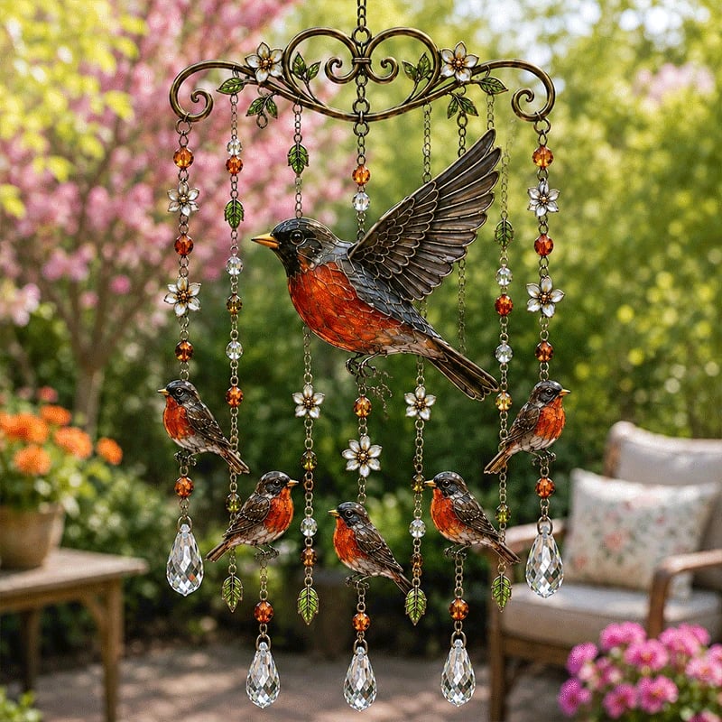 🐦🎐Elegant Handcrafted Wrought Iron Crystal Hummingbird Wind Chime
