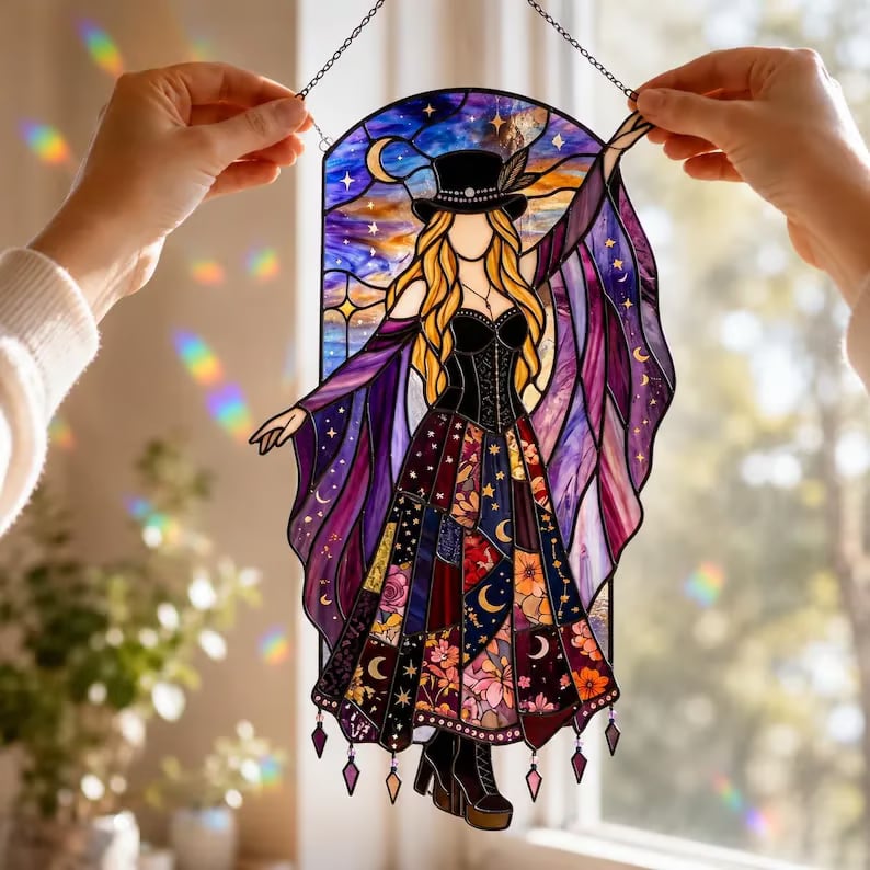 💃 70s Rock Witch🤘 Handmade Stained Glass Spinning Suncatcher
