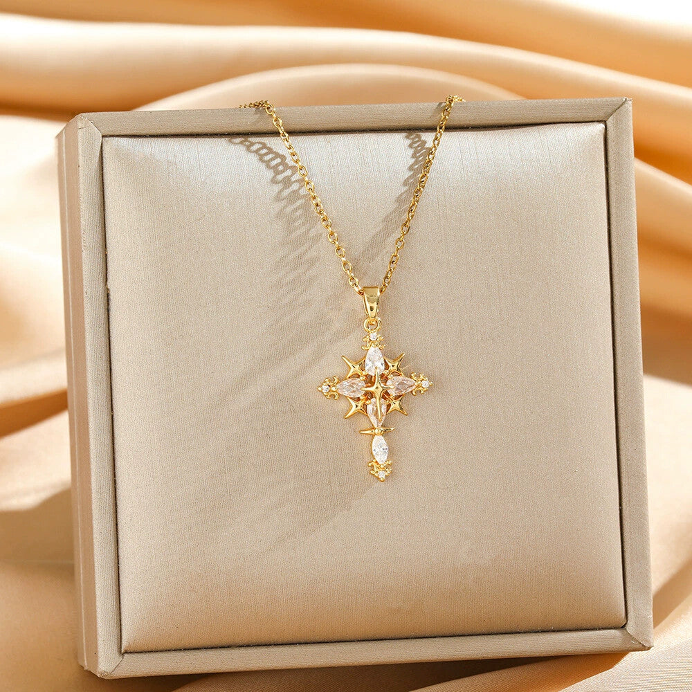 🔥Tijdelijke flash sale✧ Kruisvormige sprankelende ketting | Elegante geometrie met een vleugje licht ✧