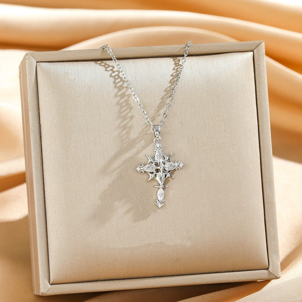 🔥Tijdelijke flash sale✧ Kruisvormige sprankelende ketting | Elegante geometrie met een vleugje licht ✧