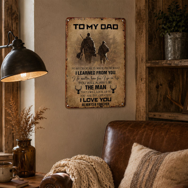 To My Dad Sign, Vintage Room Decor Wall Art, Father Son Hunter Theme Father's Day Gift, for Farmhouse Living Room