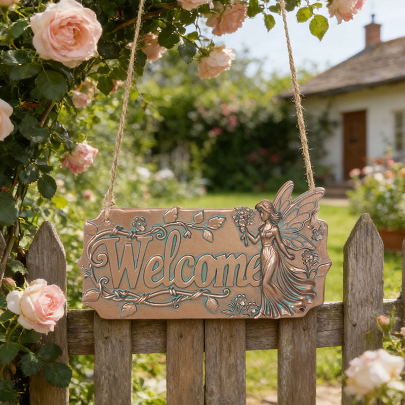 Copper Fairy Garden Welcome Yard Sign – Decorative Courtyard & Garden Plaque