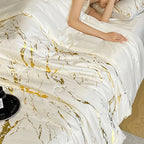 ❄️ Luxurious Gold-Patterned, Hot-Stamped, Pre-Washed Silk Summer Duvet Set (4-Piece)