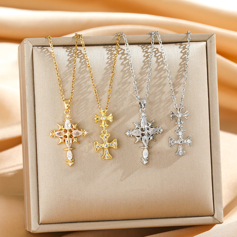 🔥Tijdelijke flash sale✧ Kruisvormige sprankelende ketting | Elegante geometrie met een vleugje licht ✧