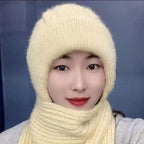 Damen Verdickter Warmer Einteiliger Hutschal/Women's thickened warm one-piece hooded scarf