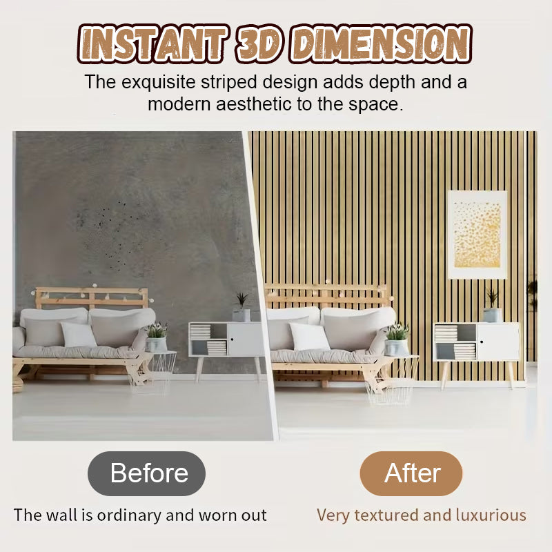 3D Slatted Wood Grain Self-Adhesive Wallpaper | Peel and Stick Wall Decal for Living Room, Bedroom & Rental Home Renovation